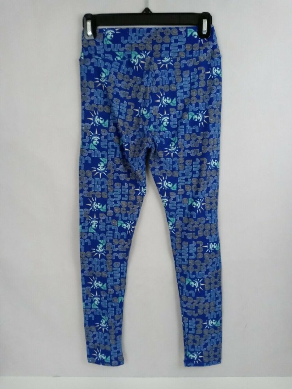 New LuLaRoe One Size Leggings Blue With LuLaRoe & Statue Of Liberty Design